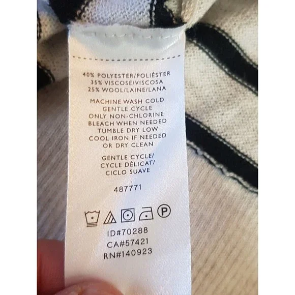 Loft Womens  Sweater Medium Cardigan Button Down Striped Beige Wool Blend Ribbed - Picture 9 of 12